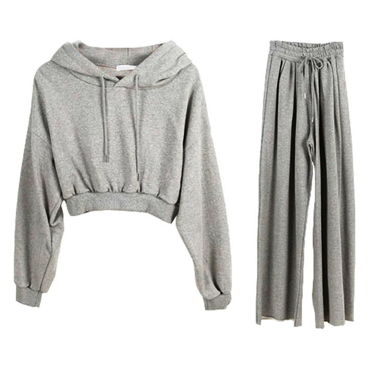 Damen lässiges Cropped Hoodie mit weitem Hosen-Set Drune