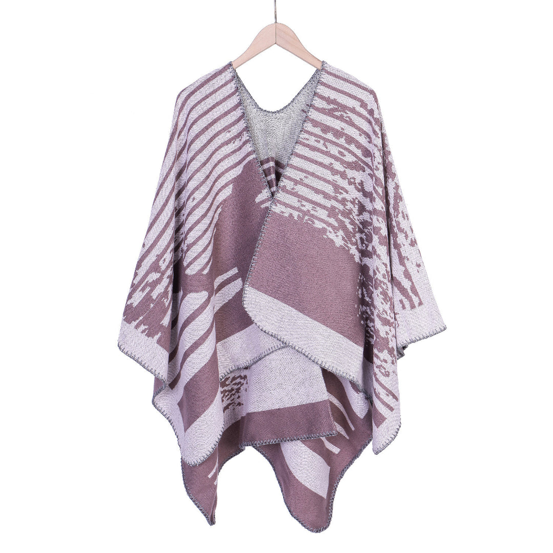 Damen Jacquard-Ruana im Oversize-Kimono-Fall aus Feinstrick Drune