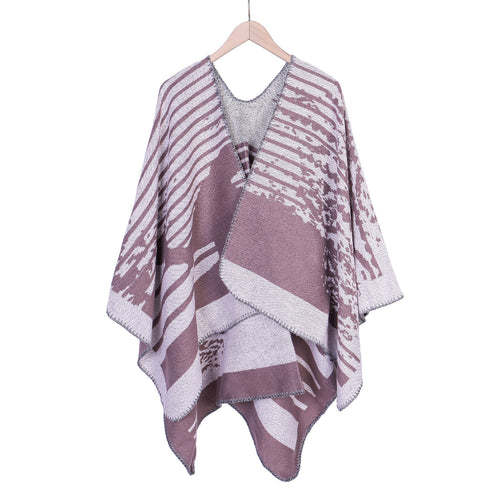 Damen Jacquard-Ruana im Oversize-Kimono-Fall aus Feinstrick Drune