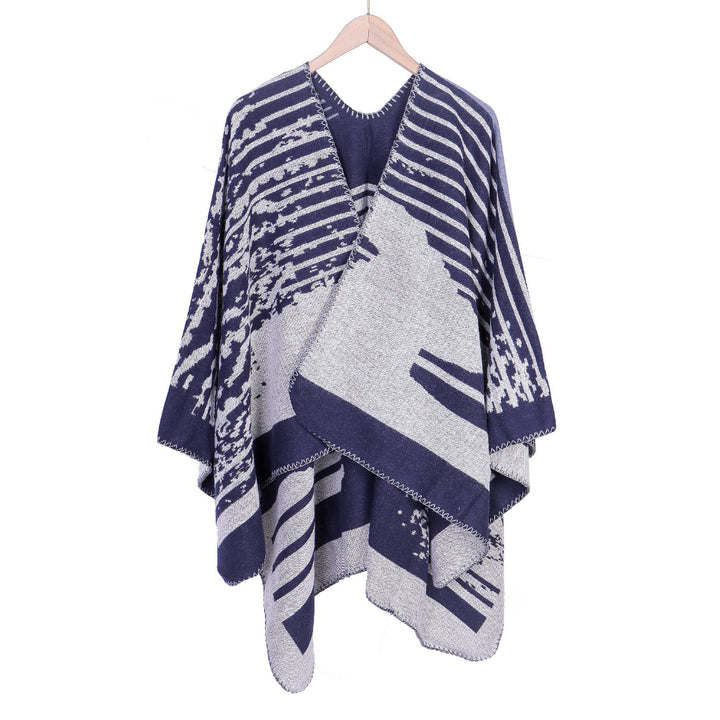 Damen Jacquard-Ruana im Oversize-Kimono-Fall aus Feinstrick Drune