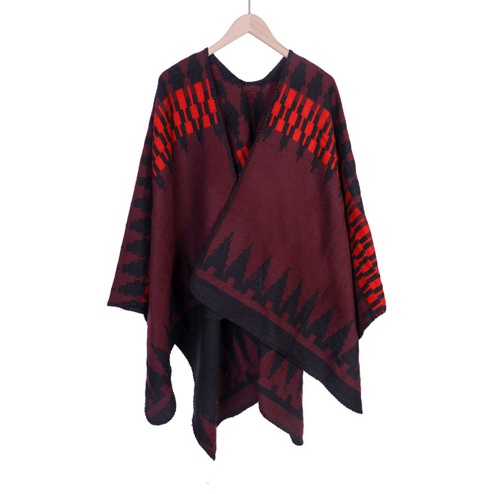 Damen Jacquard-Strickruana mit geometrischem Oversize-Fall und V-Ausschnitt Drune