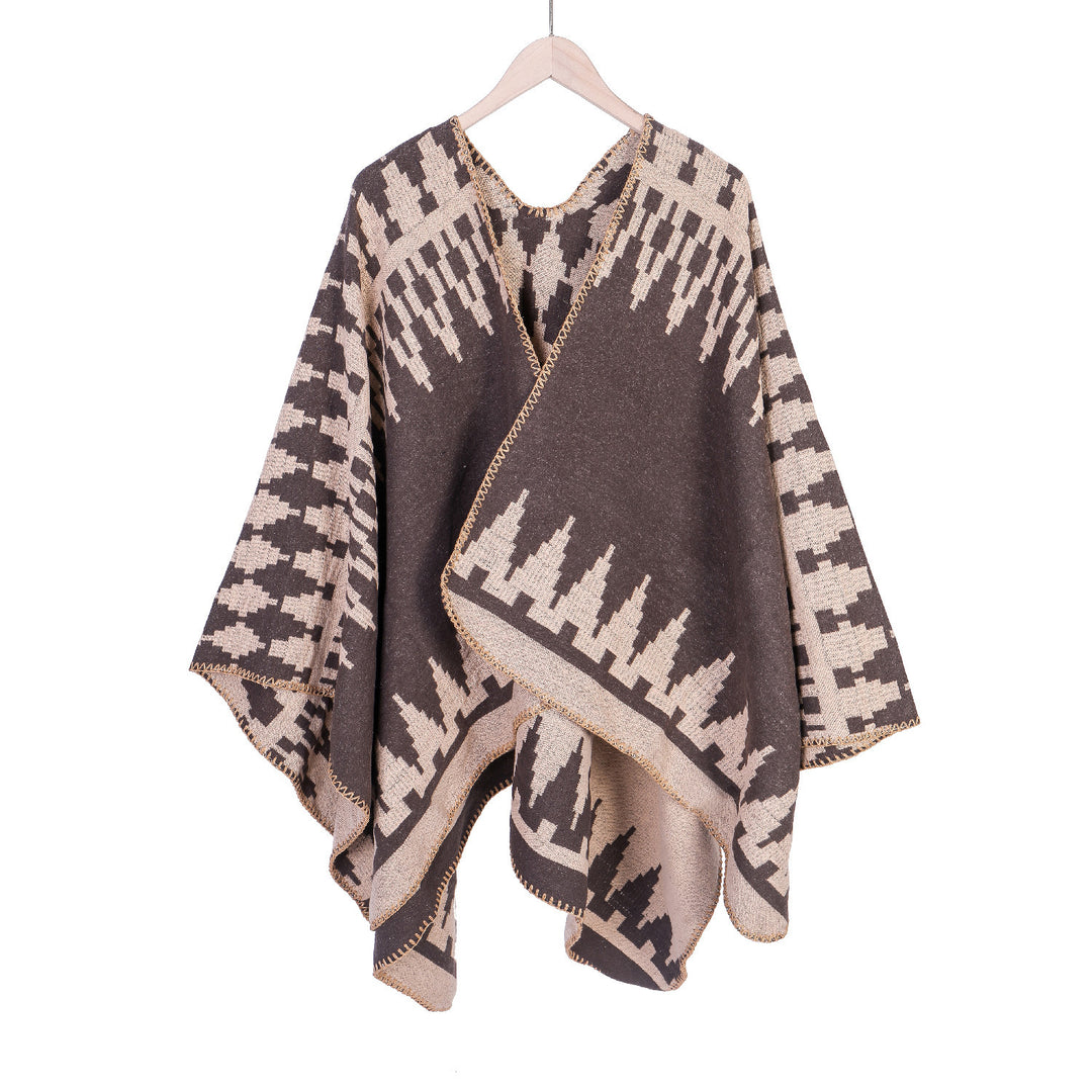 Damen Jacquard-Strickruana mit geometrischem Oversize-Fall und V-Ausschnitt Drune