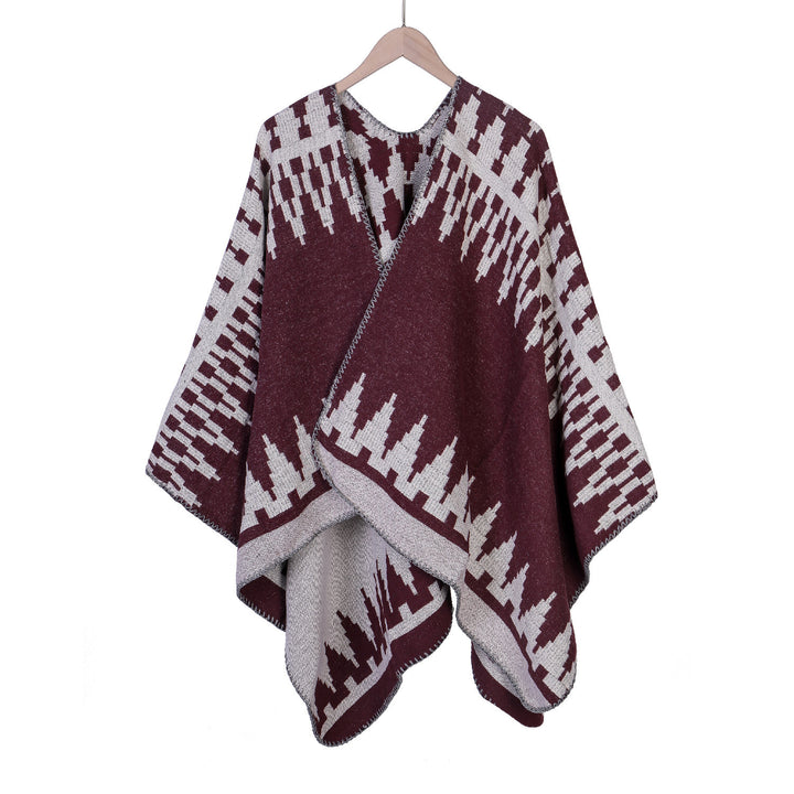 Damen Jacquard-Strickruana mit geometrischem Oversize-Fall und V-Ausschnitt Drune