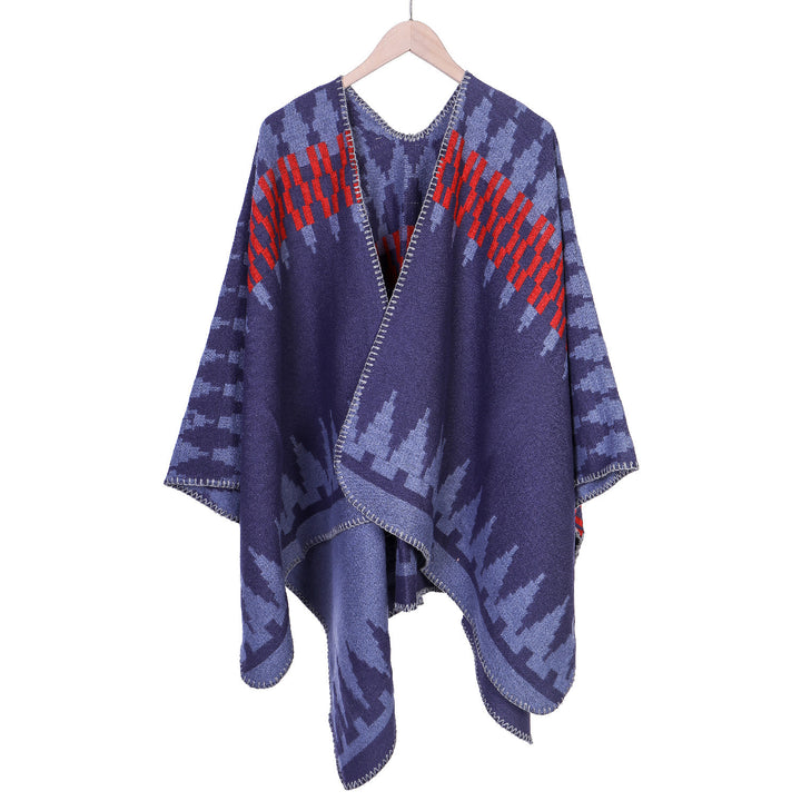 Damen Jacquard-Strickruana mit geometrischem Oversize-Fall und V-Ausschnitt Drune