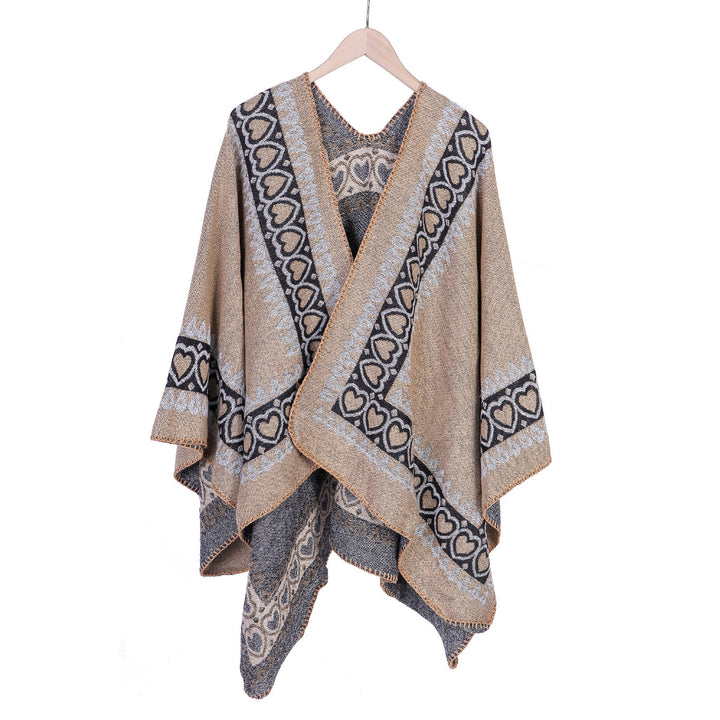 Damen Ruana im Kaschmir‑Touch mit Herz‑Jacquard und offenem V‑Fall Drune