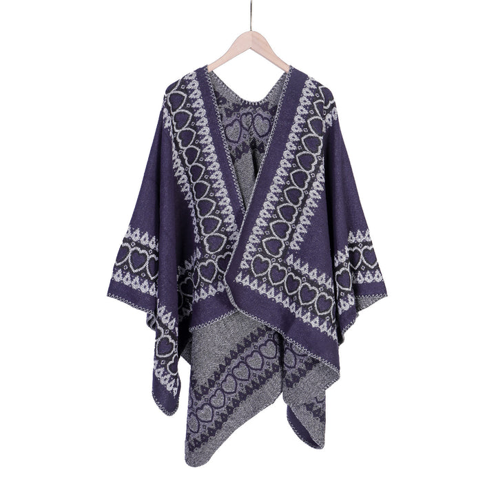 Damen Ruana im Kaschmir‑Touch mit Herz‑Jacquard und offenem V‑Fall Drune