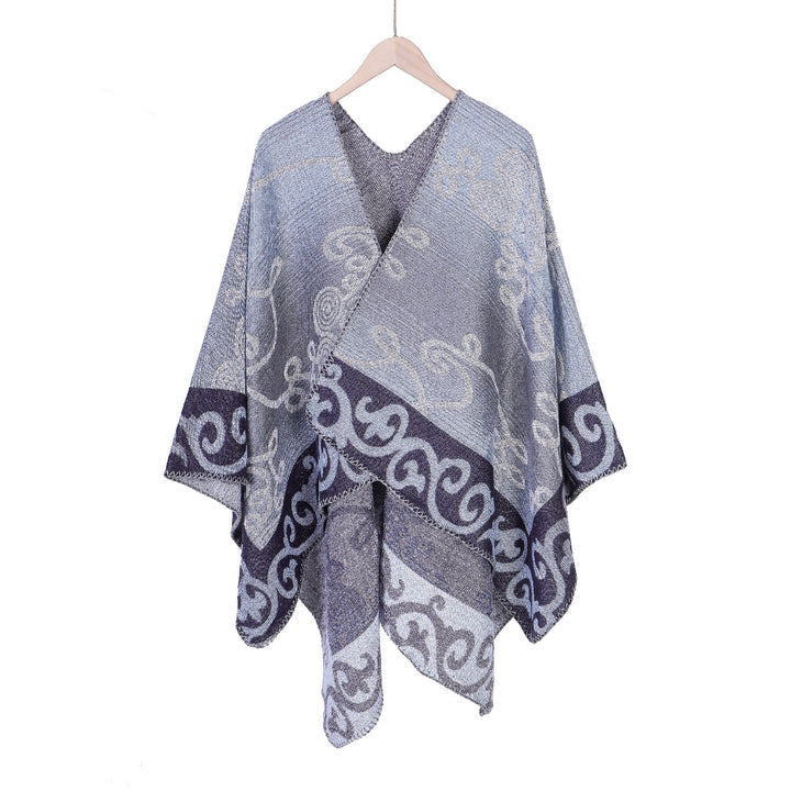 Damen Jacquard‑Ruana‑Poncho aus Wollmix mit asymmetrischem Zipfelsaum Drune