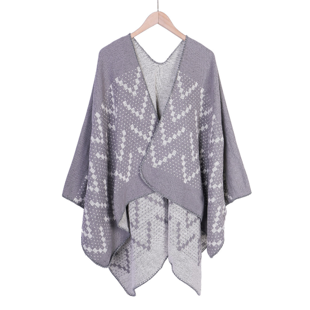 Damen Jacquard-Wickelruana mit geometrischem Muster und offener Kimono‑Silhouette Drune