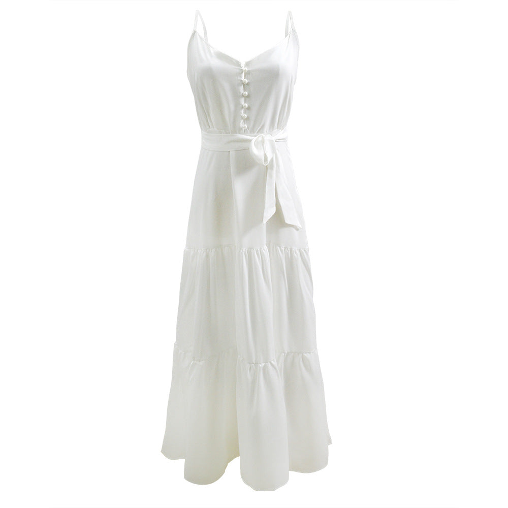 Damen Maxi-Kleid mit knöpfbarer Front und fließendem Rock Drune
