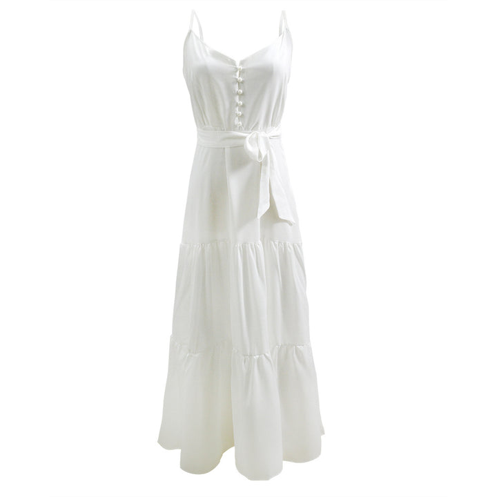 Damen Maxi-Kleid mit knöpfbarer Front und fließendem Rock Drune