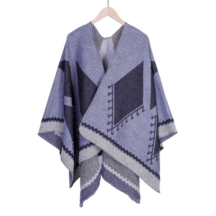 Damen Oversize-Ruana im Ethno-Jacquard mit V-Ausschnitt Drune