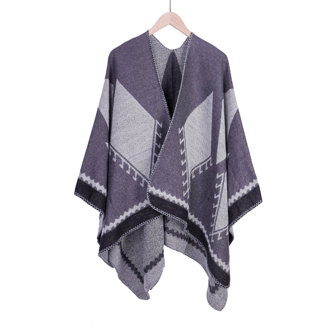 Damen Oversize-Ruana im Ethno-Jacquard mit V-Ausschnitt Drune