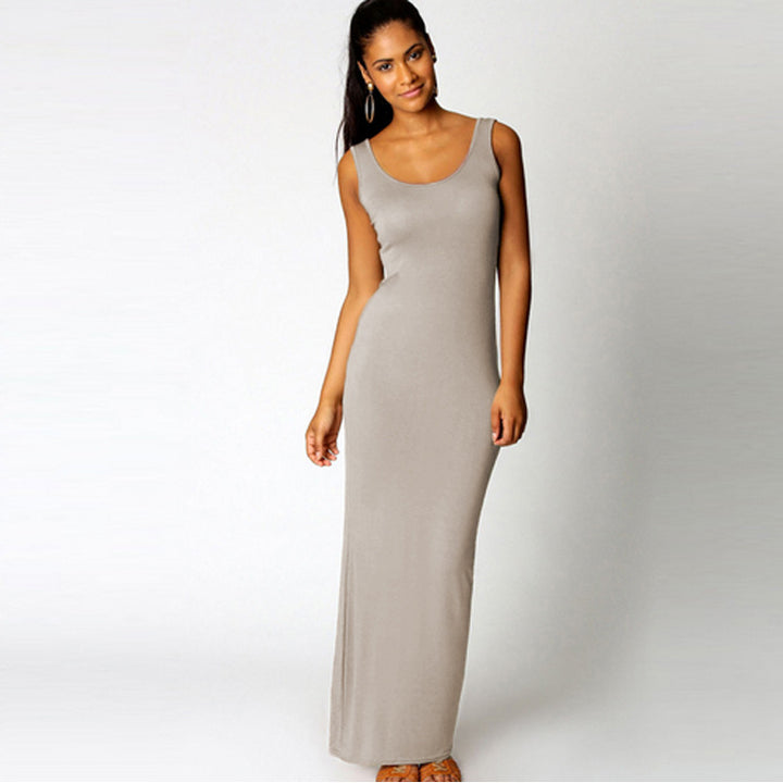 Damen Elegantes Maxikleid mit tiefem Rundhalsausschnitt und figurbetonter Passform Drune