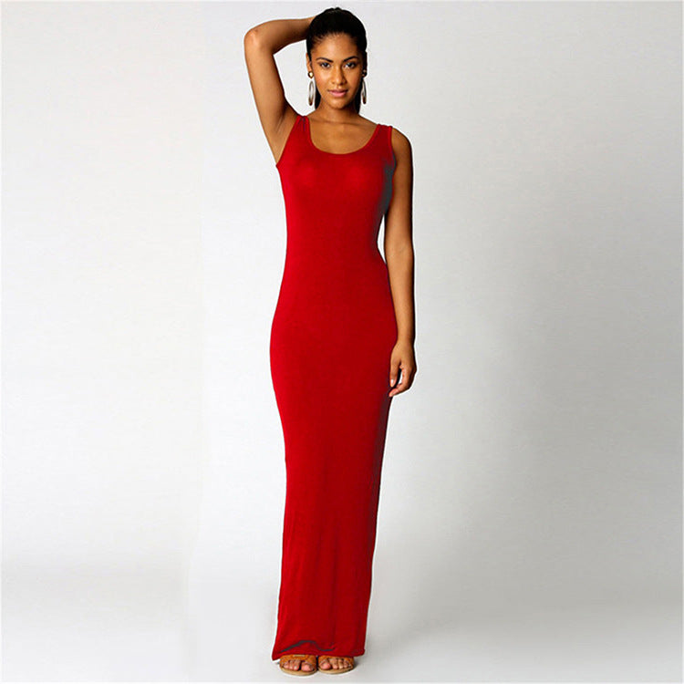 Damen Elegantes Maxikleid mit tiefem Rundhalsausschnitt und figurbetonter Passform Drune