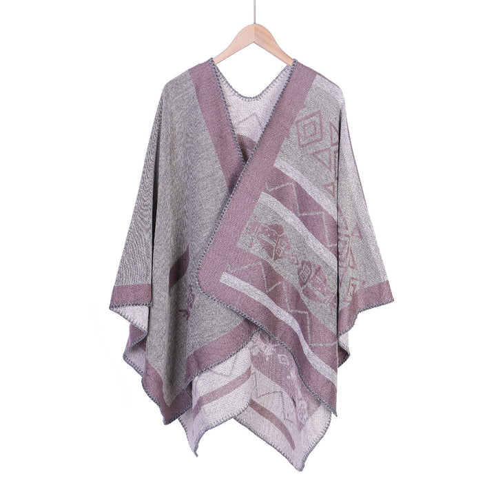 Damen Leichter Ruana-Überwurf mit geometrischem Jacquard und Zipfelsaum Drune
