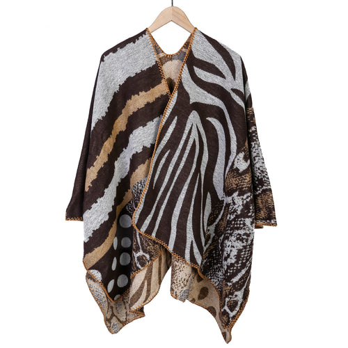 Damen Oversize Strickcape mit abstraktem Animal- und Grafikmuster Drune