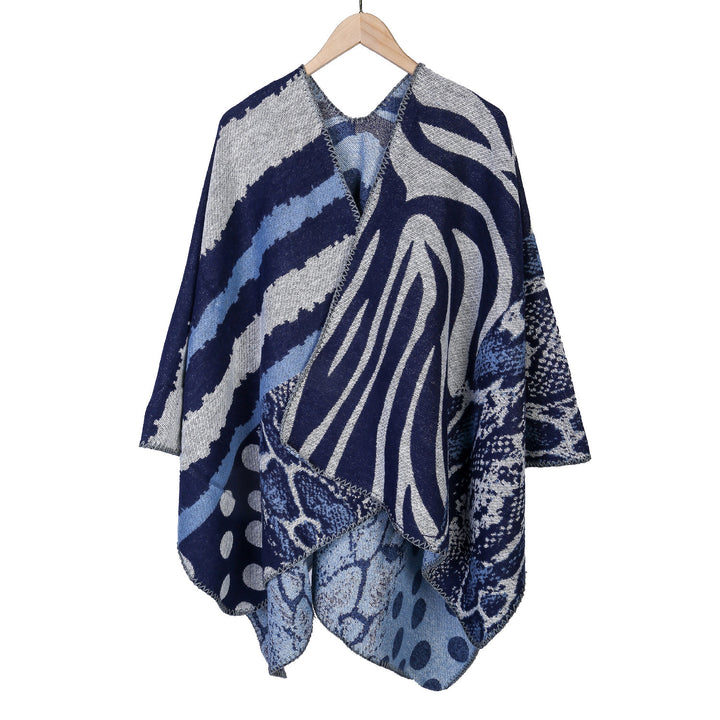 Damen Oversize Strickcape mit abstraktem Animal- und Grafikmuster Drune