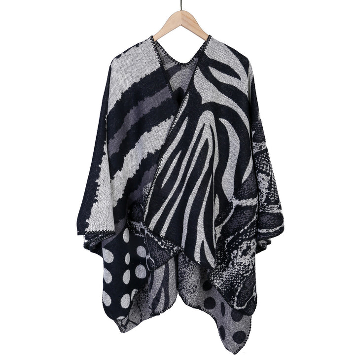 Damen Oversize Strickcape mit abstraktem Animal- und Grafikmuster Drune