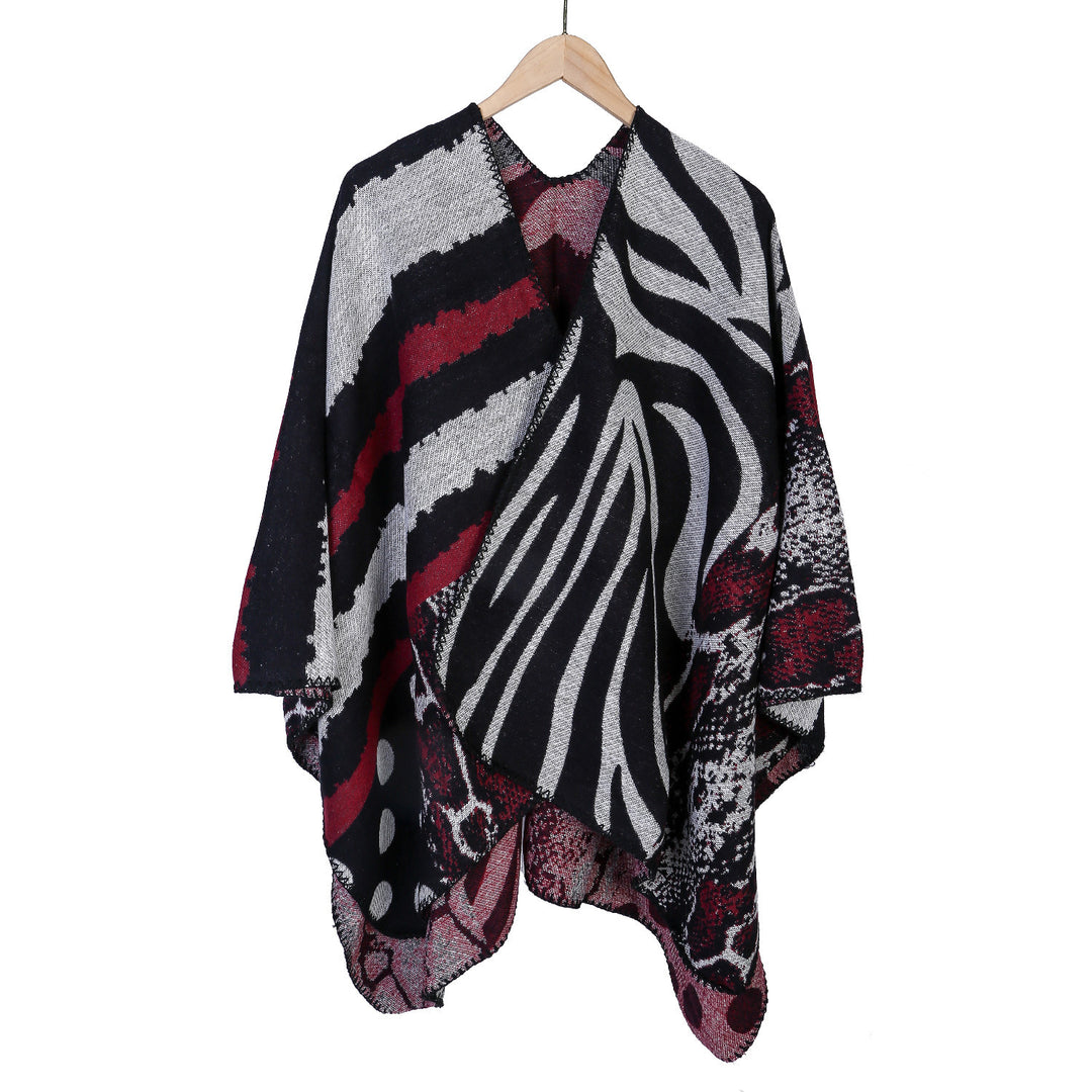 Damen Oversize Strickcape mit abstraktem Animal- und Grafikmuster Drune