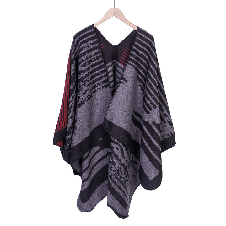 Damen Jacquard-Ruana im Oversize-Kimono-Fall aus Feinstrick Drune