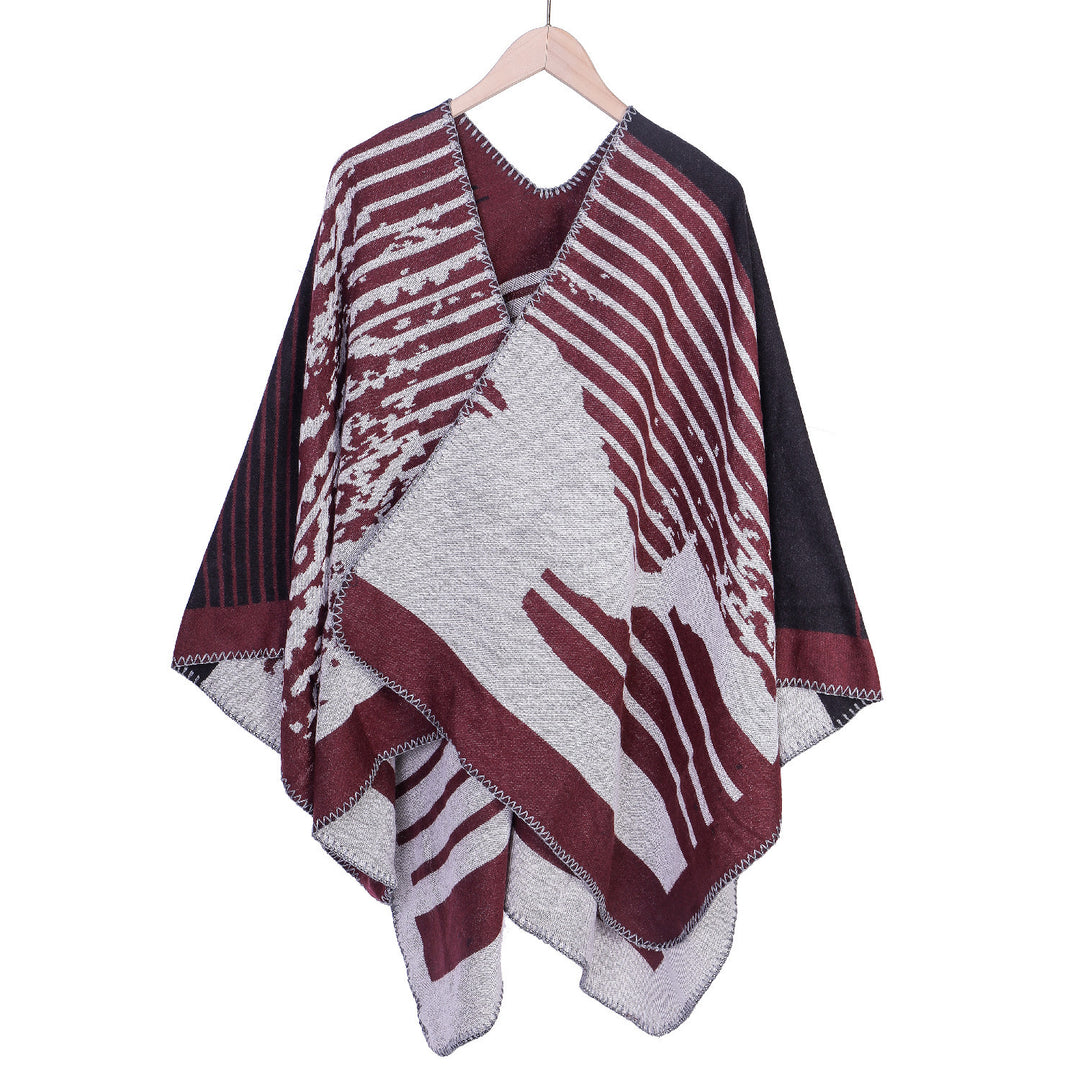 Damen Jacquard-Ruana im Oversize-Kimono-Fall aus Feinstrick Drune