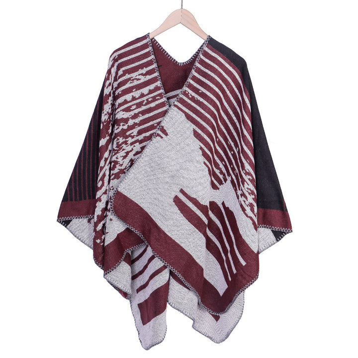 Damen Jacquard-Ruana im Oversize-Kimono-Fall aus Feinstrick Drune