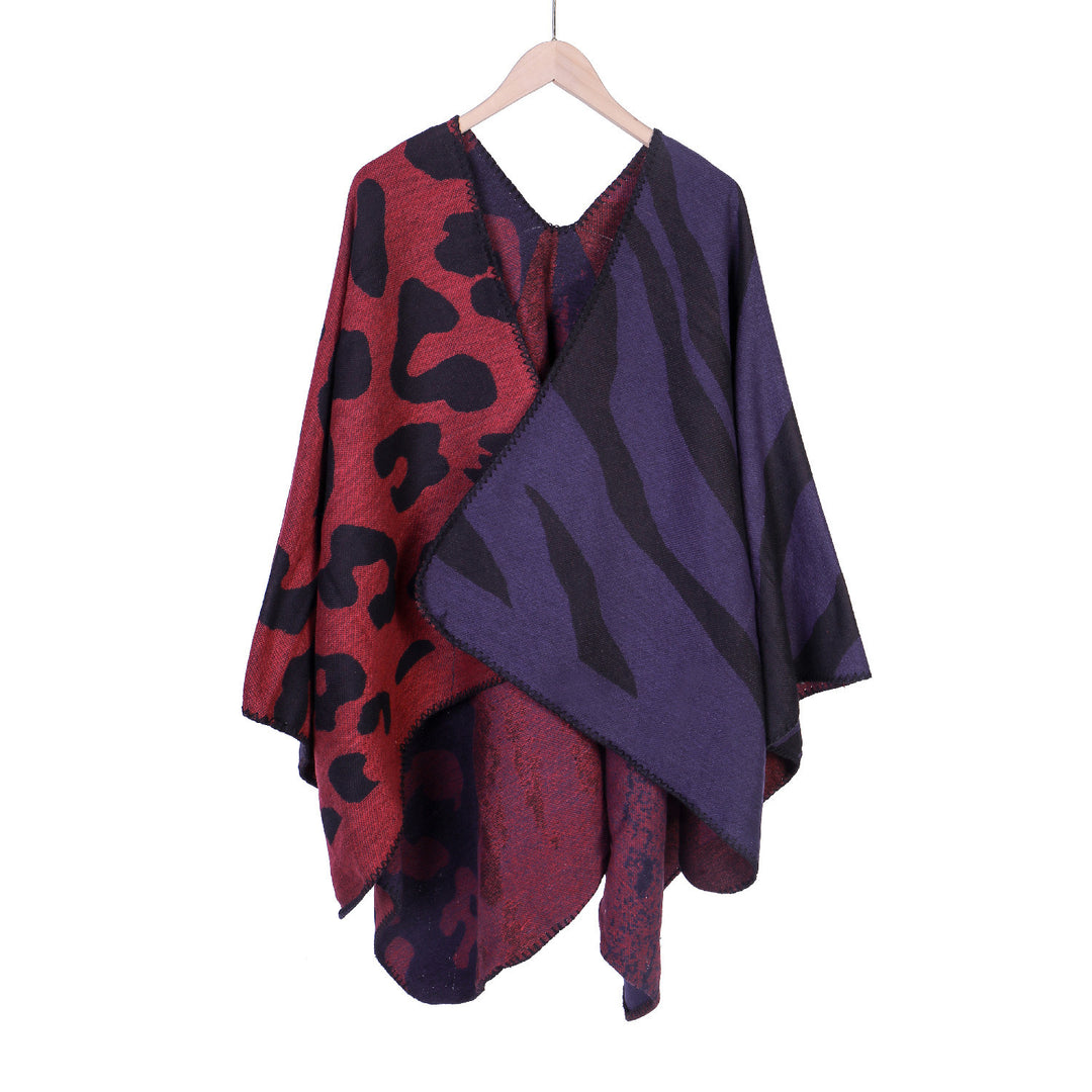 Damen Oversize‑Poncho im Revers‑Stil mit Animal‑Jacquard aus Wollmix Drune