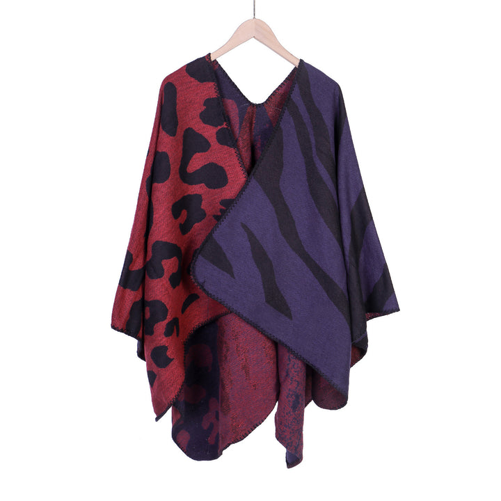 Damen Oversize‑Poncho im Revers‑Stil mit Animal‑Jacquard aus Wollmix Drune