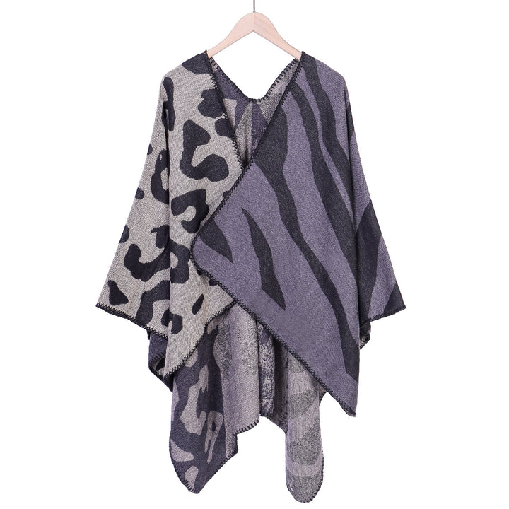 Damen Oversize‑Poncho im Revers‑Stil mit Animal‑Jacquard aus Wollmix Drune