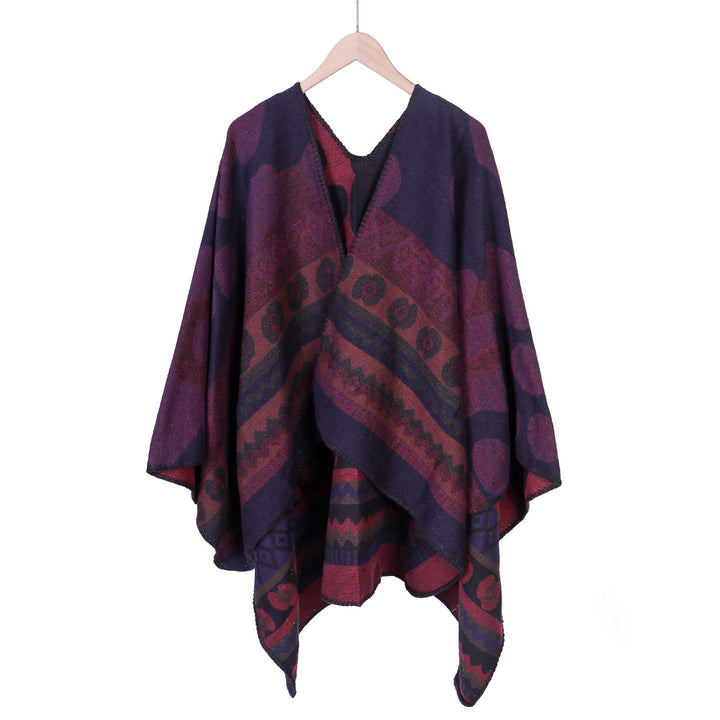 Damen Jacquard-Ruana‑Poncho mit Ethno‑Jacquard und offenem Oversize‑Fall Drune