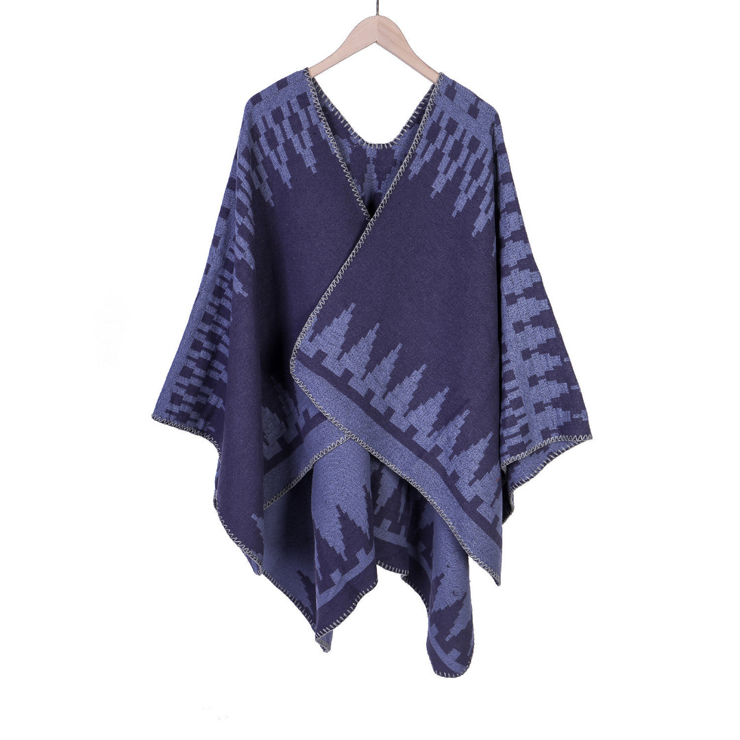 Damen Jacquard-Strickruana mit geometrischem Oversize-Fall und V-Ausschnitt Drune