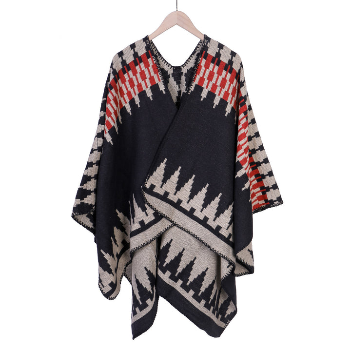 Damen Jacquard-Strickruana mit geometrischem Oversize-Fall und V-Ausschnitt Drune