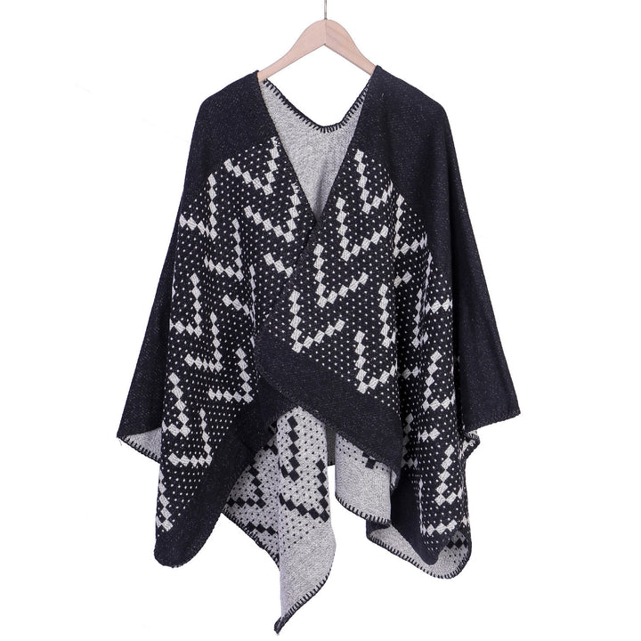 Damen Jacquard-Wickelruana mit geometrischem Muster und offener Kimono‑Silhouette Drune