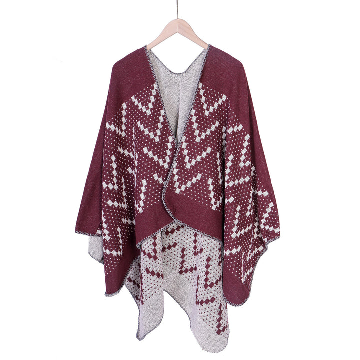 Damen Jacquard-Wickelruana mit geometrischem Muster und offener Kimono‑Silhouette Drune