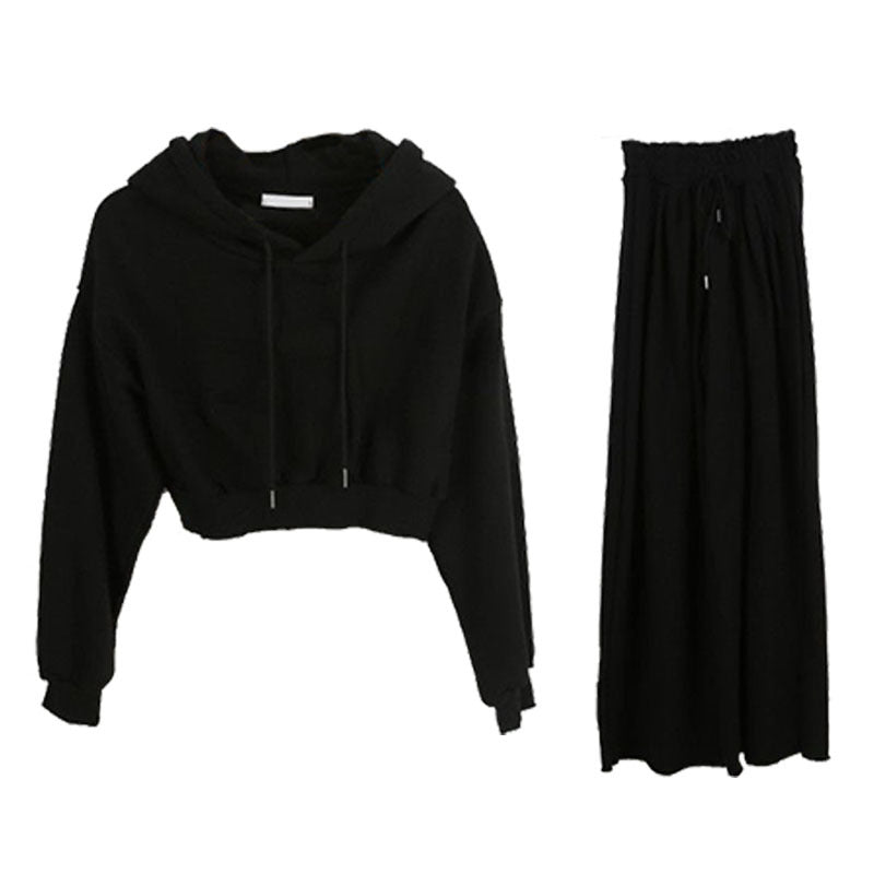 Damen lässiges Cropped Hoodie mit weitem Hosen-Set Drune