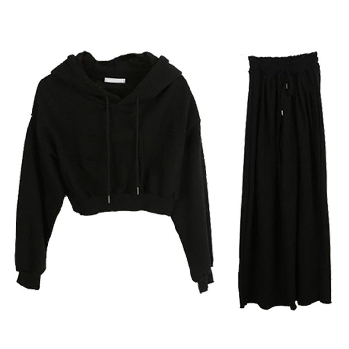 Damen lässiges Cropped Hoodie mit weitem Hosen-Set Drune