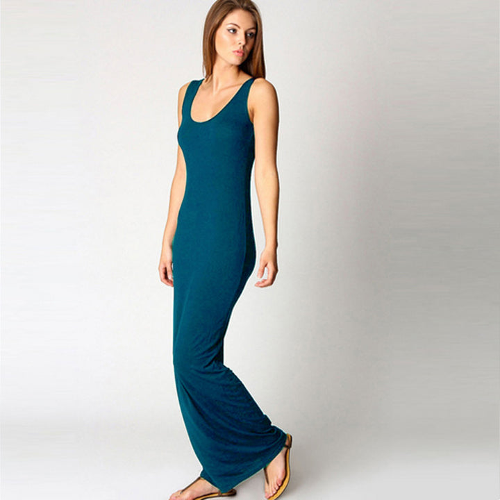 Damen Elegantes Maxikleid mit tiefem Rundhalsausschnitt und figurbetonter Passform Drune