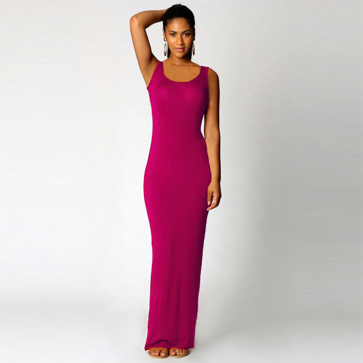Damen Elegantes Maxikleid mit tiefem Rundhalsausschnitt und figurbetonter Passform Drune