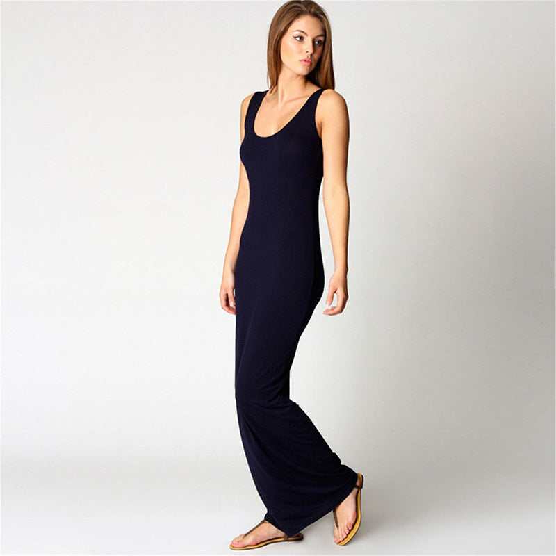 Damen Maxikleid aus weichem Jersey mit tiefem Rundhalsausschnitt Drune
