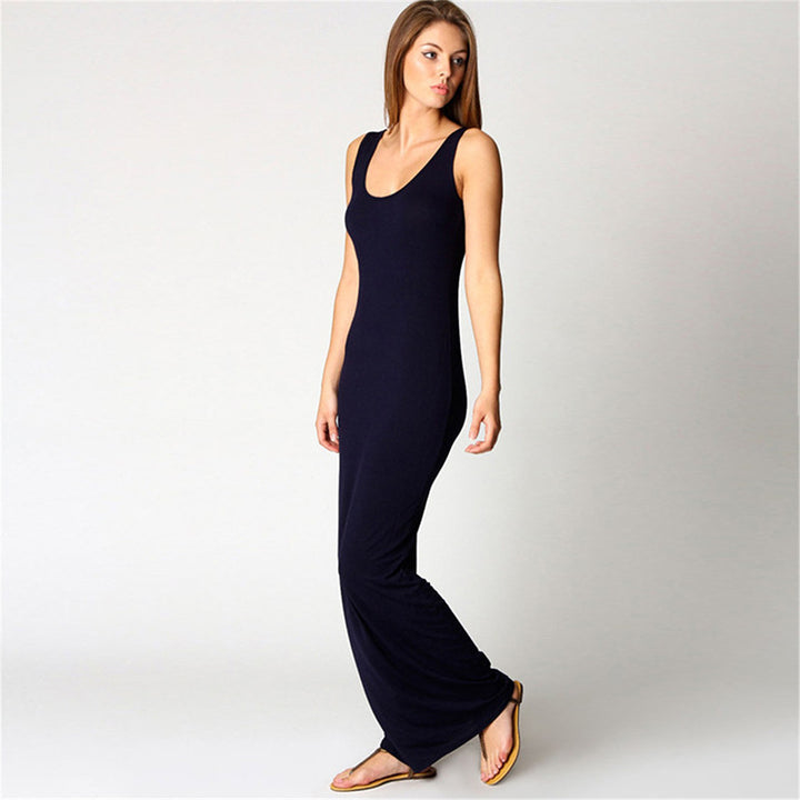 Damen Maxikleid aus weichem Jersey mit tiefem Rundhalsausschnitt Drune