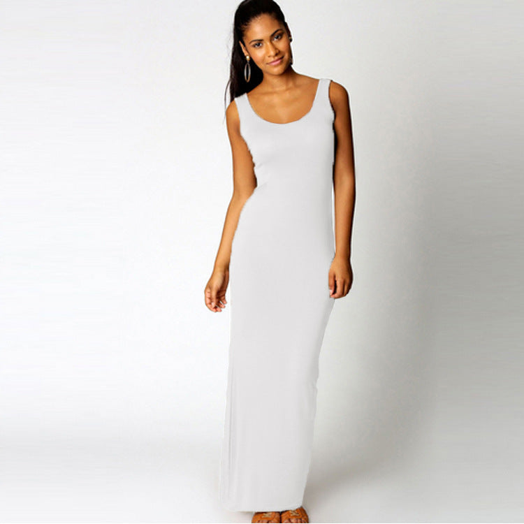 Damen Elegantes Maxikleid mit tiefem Rundhalsausschnitt und figurbetonter Passform Drune