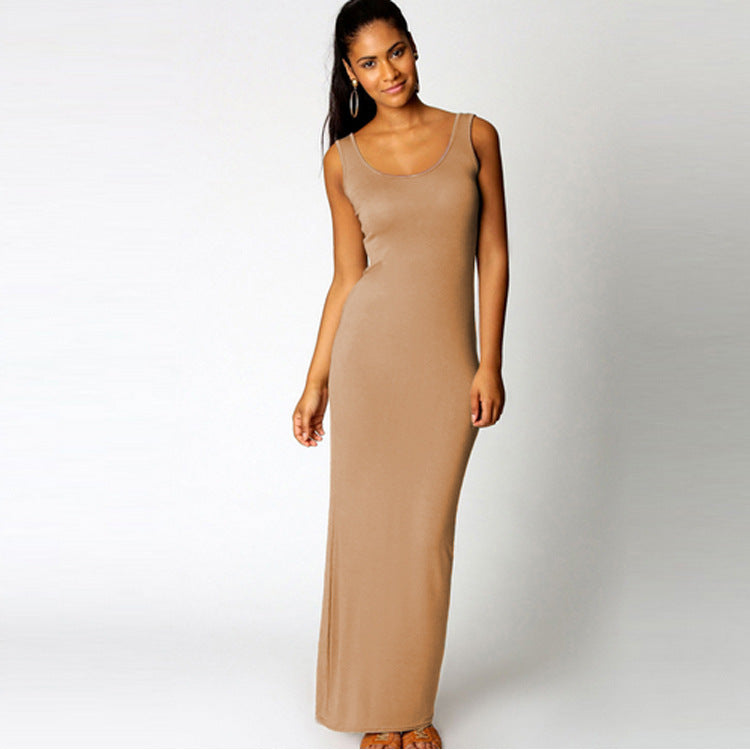 Damen Elegantes Maxikleid mit tiefem Rundhalsausschnitt und figurbetonter Passform Drune