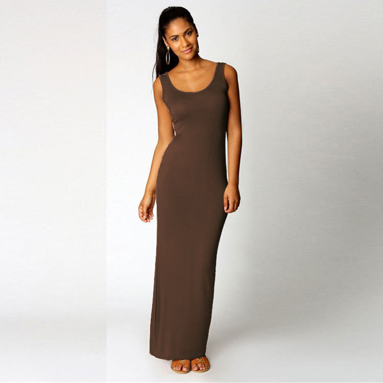 Damen Elegantes Maxikleid mit tiefem Rundhalsausschnitt und figurbetonter Passform Drune