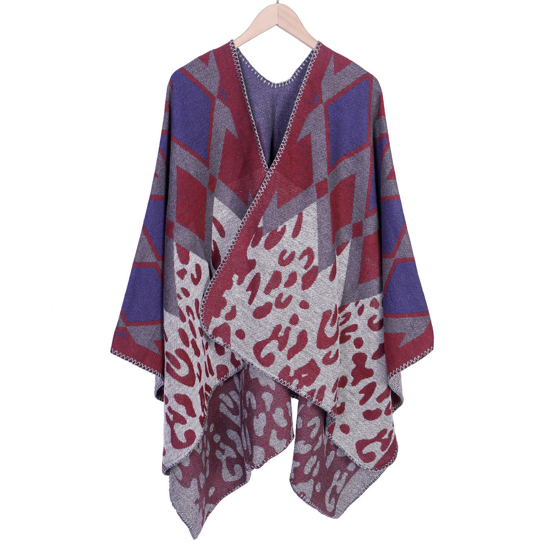 Damen Oversize-Ruana-Poncho mit geometrischem und Animal-Jacquard Drune