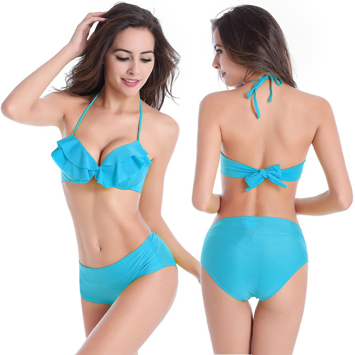 Damen Rüschen-Bikini-Set mit hochgeschnittenem Höschen Drune
