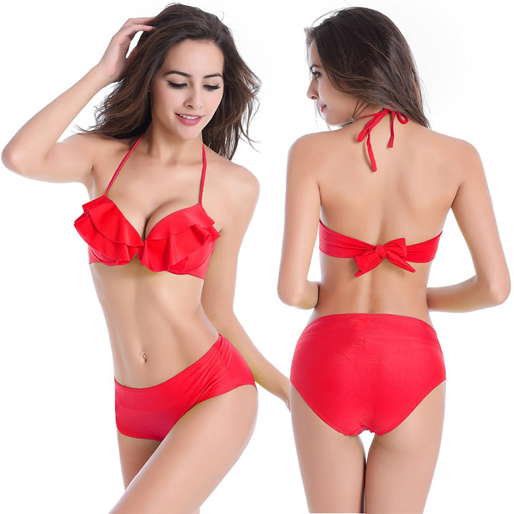 Damen Rüschen-Bikini-Set mit hochgeschnittenem Höschen Drune