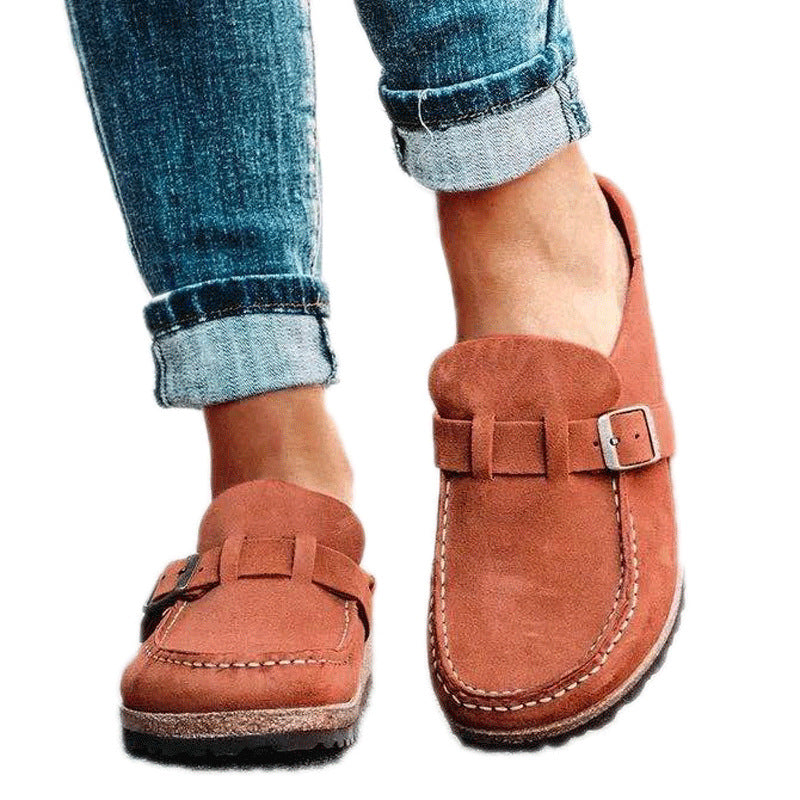 Damen Mokassin-Loafer aus Veloursleder mit Kork-Laufsohle und Zierschnalle Drune