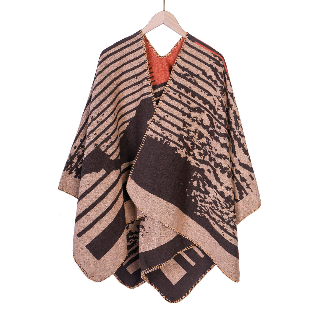 Damen Jacquard-Ruana im Oversize-Kimono-Fall aus Feinstrick Drune