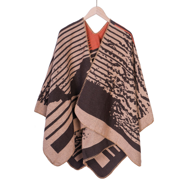 Damen Jacquard-Ruana im Oversize-Kimono-Fall aus Feinstrick Drune