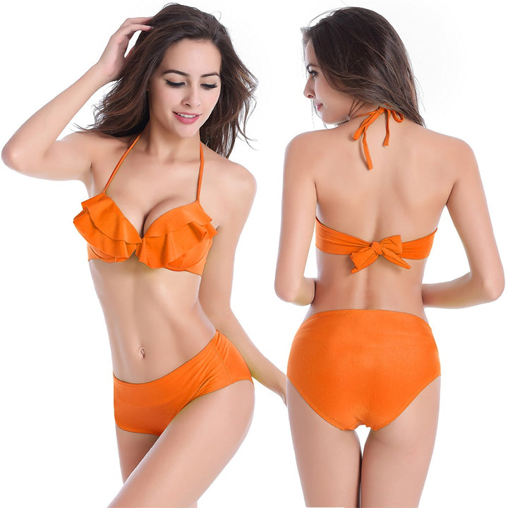 Damen Rüschen-Bikini-Set mit hochgeschnittenem Höschen Drune